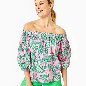 Lilly Pulitzer Winifred Off-The-Shoulder Top Mandevilla Baby Always Worth It XS